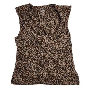 GAP Closeknit Leopard Print Drape Cowl Neck Sleeveless Tank Top Brown Womens L